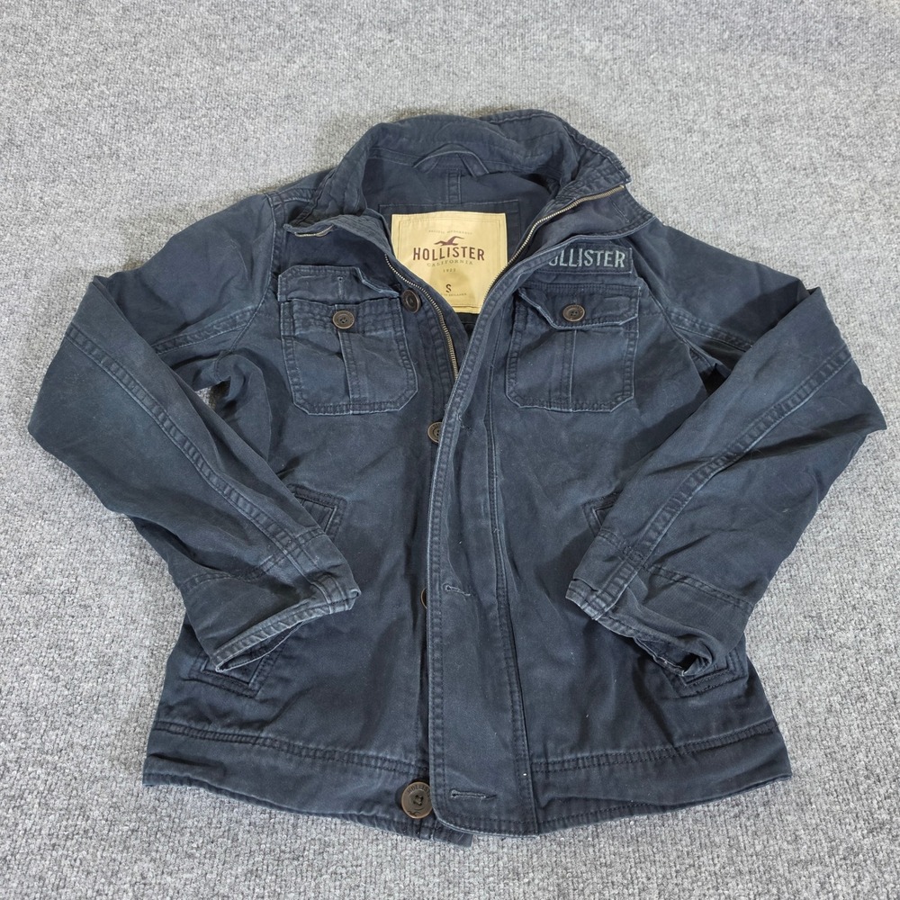 2000s Hollister Mens Navy Blue Cotton Twill Military Field Jacket Small FLAW